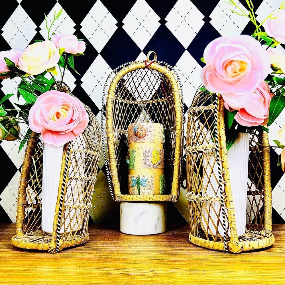 Wicker Rattan Wall Shelves Natural Boho Folk Art Set of 3| Hang or Shelf Light